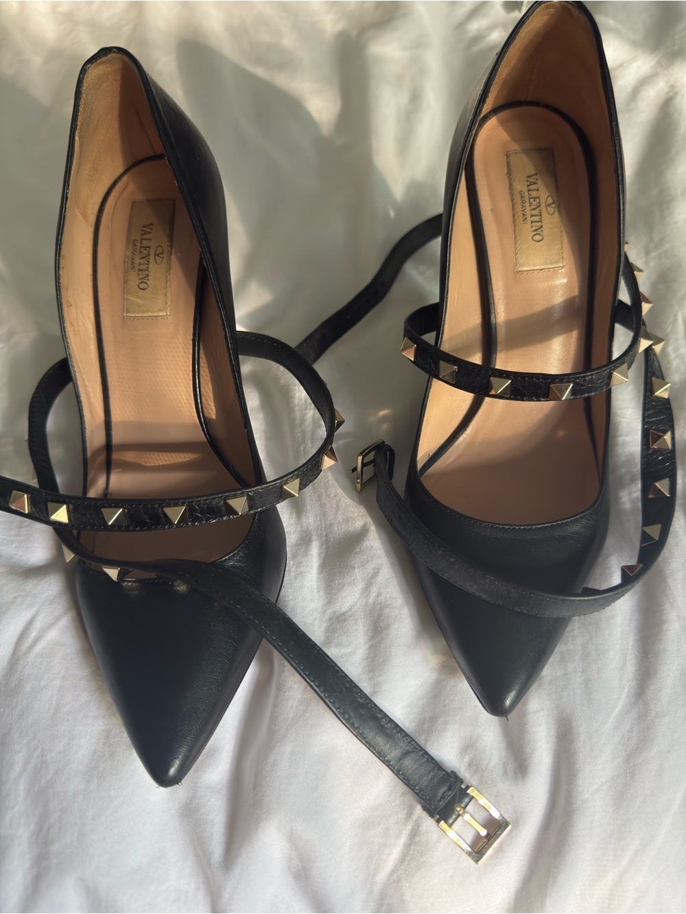 Valentino Black Leather Rockstud Pointed Toe Heels